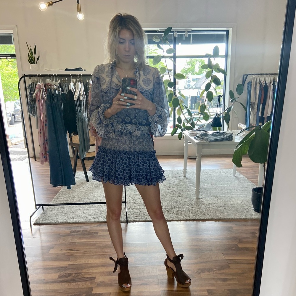 Misa Los Angeles Blue Patterned Mini Dress
